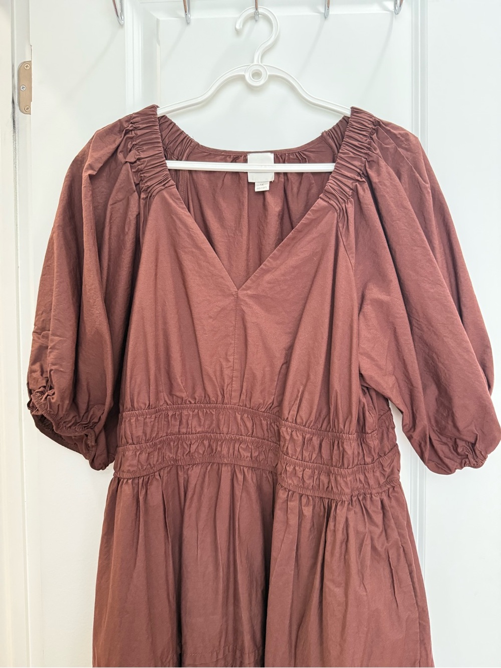 Anthropologie Maeve Smocked V-Neck Half-Sleeve Tiered
Midi Dress